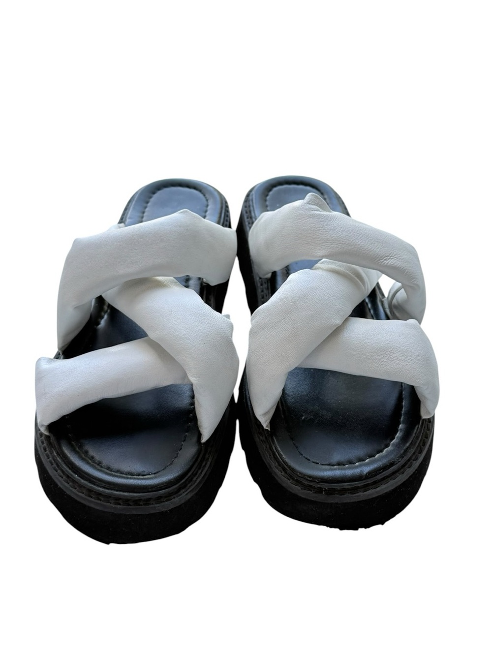 White Black Padded Crisscross Platform Slide Sandals Size 8.5